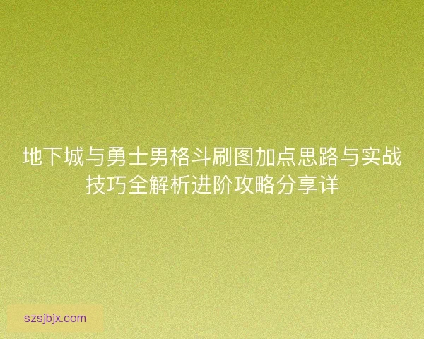 地下城与勇士男格斗刷图加点思路与实战技巧全解析进阶攻略分享详